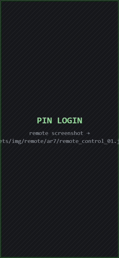 arenaBoard7 remote control PIN login screen
