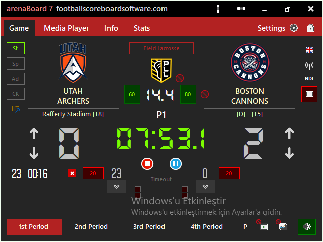arenaBoard7 lacrosse scoreboard software operator control panel